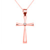 Rose Gold Solitaire Diamond Cross Elegant Pendant Necklace