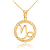 Gold Capricorn Zodiac Sign in Circle Rope Pendant Necklace