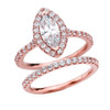 Cubic Zirconia Marquise Solitaire Elegant Rose Gold Engagement Wedding Ring Set