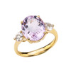Yellow Gold 4 Carat Pink Amethyst Modern Promise Ring With White Topaz Side-stones