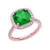 Halo Cushion 3 Ct Checkerboard Emerald(LCE) and Diamond Rose Gold Engagement and Proposal/Promise Ring