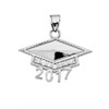 White Gold  Class of 2017 Graduation Cap with Cubic Zirconia Pendant Necklace