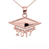 Rose Gold  Class of 2017 Graduation Cap with Cubic Zirconia Pendant Necklace