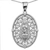 White Gold Our Lady of Guadalupe Pendant Necklace With Cubic Zirconia Side Stones