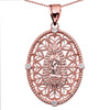 Rose Gold Our Lady of Guadalupe Pendant Necklace With Diamond Side Stones