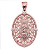 Rose Gold Our Lady of Guadalupe Pendant Necklace With Diamond Side Stones