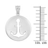 White Gold Anchor Silhouette Circle Pendant Necklace