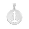 Sterling Silver Anchor Silhouette Circle Pendant Necklace