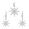 Sterling Silver Nautical Ship Wheel Pendant Necklace Earring Set