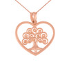 Rose Gold Tree of Life Open Heart Filigree Pendant Necklace