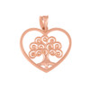 Rose Gold Tree of Life Open Heart Filigree Pendant Necklace