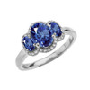 White Gold Tree Stone Halo Diamond Proposal Ring With Blue Cubic Zirconia