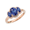 Rose Gold Tree Stone Halo Diamond Proposal Ring With Blue Cubic Zirconia