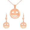 14K Rose Gold Heart Eyes Smiley Face Pendant Necklace Earring Set