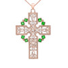 Rose Gold Fancy Celtic Gemstone and Diamond Cross Pendant Necklace