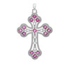 White Gold Fancy Cross Pendant Necklace With Gemstone and Diamonds