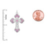 White Gold Fancy Cross Pendant Necklace With Gemstone and Diamonds