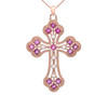 Rose Gold Fancy Cross Pendant Necklace With Gemstone and Diamonds