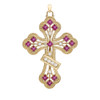 Yellow Gold Fancy Cross Diamond Pendant Necklace With Gemstone