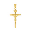 Solid Yellow Gold INRI Cross Pendant Necklace ( 1.39")