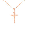 Solid Rose Gold INRI Cross Pendant Necklace ( 1.39")