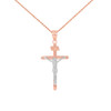 Solid Two Tone Rose Gold and White Gold INRI Cross Pendant Necklace ( 1.39")