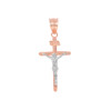 Solid Rose Gold and White Gold INRI Cross Pendant Necklace ( 1.18")