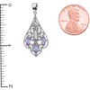 Sterling Silver Our Lady of Guadalupe Filigree Two-Tone Pendant Necklace With Lavender CZ