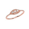 Rose Gold Dainty Three Stone Diamond Rope Design Engagement/Promise Ring