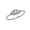 White Gold Dainty Three Stone Diamond Rope Design Engagement/Promise Ring