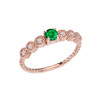 Diamond and Emerald(LCE) Rose Gold Stackable/Promise Beaded Popcorn Collection Ring