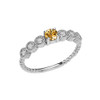 Diamond and Citrine White Gold Stackable/Promise Beaded Popcorn Collection Ring