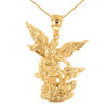 Yellow Gold St Michael The Archangel Pendant Necklace (1.35")
