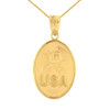 Yellow Gold USA Firefighter Oval Medallion Pendant Necklace