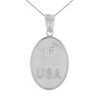 White Gold USA Firefighter Oval Medallion Pendant Necklace