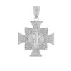 White Gold Saint Benedict Cross Pendant Necklace (0.97")