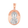 Two Tone Rose Gold Saint Nectarios of Aegina Greek Orthodox Engravable Pendant Necklace