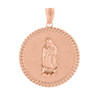 Solid Rose Gold Cuban Link Framed Virgen de Guadalupe Circle Medallion Pendant Necklace (1.18")