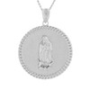 Solid White Gold Cuban Link Framed Virgen de Guadalupe Circle Medallion Pendant Necklace (1.18")