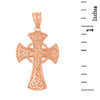 Solid Rose Gold Celtic Knot Halo Cross Woven Hearts Pendant Necklace