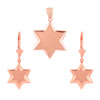 14K Solid Rose Gold Star Pendant Necklace Earring Set