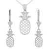 14K Solid White Gold Pineapple Pendant Earring Set