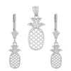 14K Solid White Gold Pineapple Pendant Earring Set