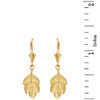 14K Solid Yellow Gold Matte Detailed Textured Leaf Drop Earring Set