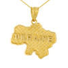 Solid Yellow Gold Country of Ukraine Geography Pendant Necklace