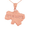 Solid Rose Gold Country of Ukraine Geography Pendant Necklace