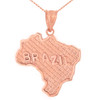 Solid Rose Gold Country of Brazil Geography Pendant Necklace