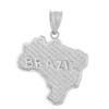 Solid White Gold Country of Brazil Geography Pendant Necklace