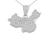 Solid White Gold Country of China Geography Pendant Necklace