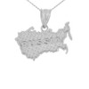 Solid White Gold Country of Russia Geography Pendant Necklace